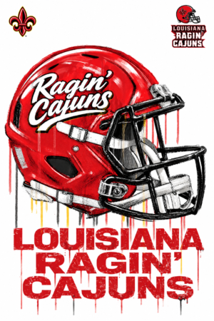 Louisiana Ragin' Cajuns Red Football Helmet Wall Art