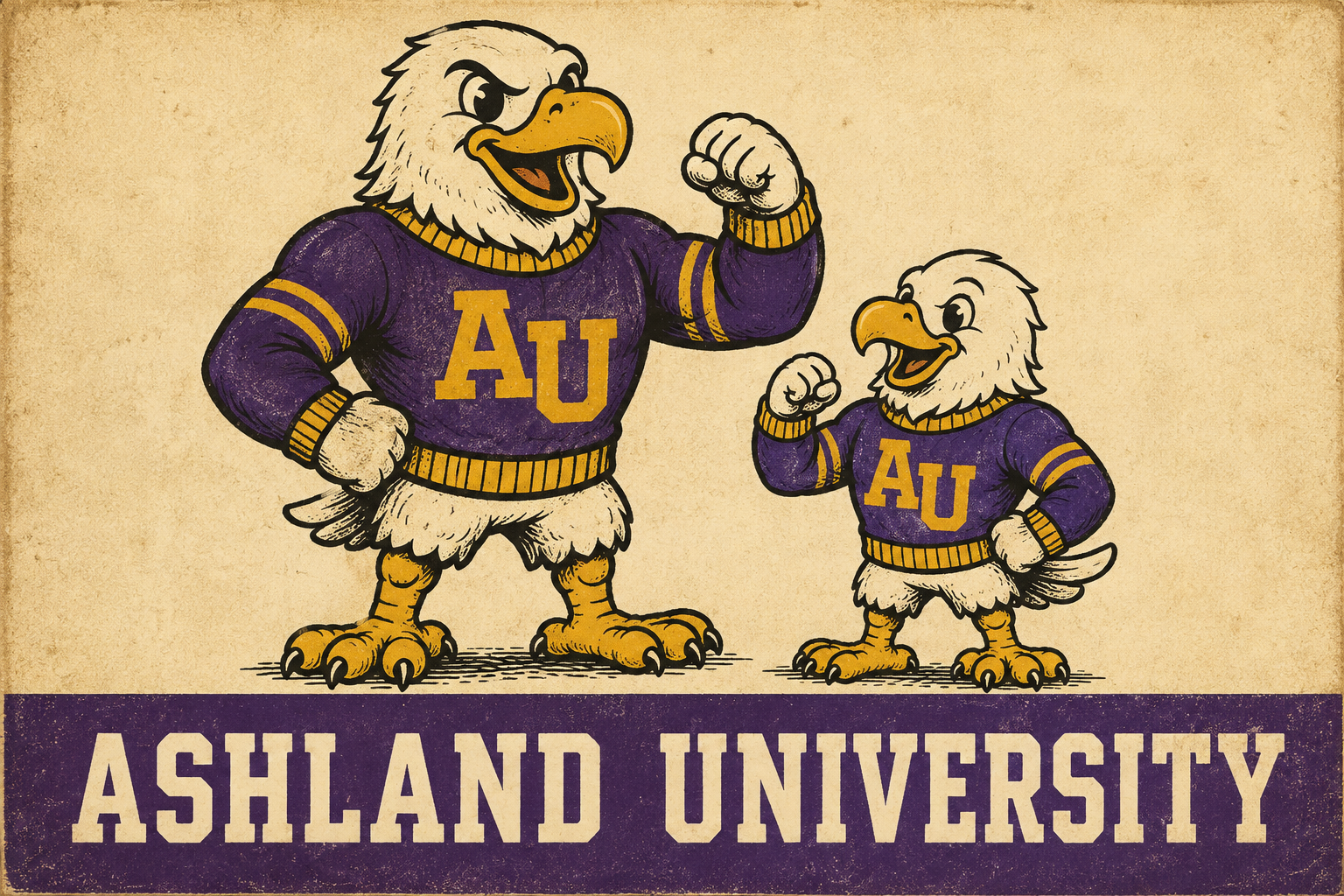 Ashland University Eagles Vintage-Style Purple and Gold Wall Art