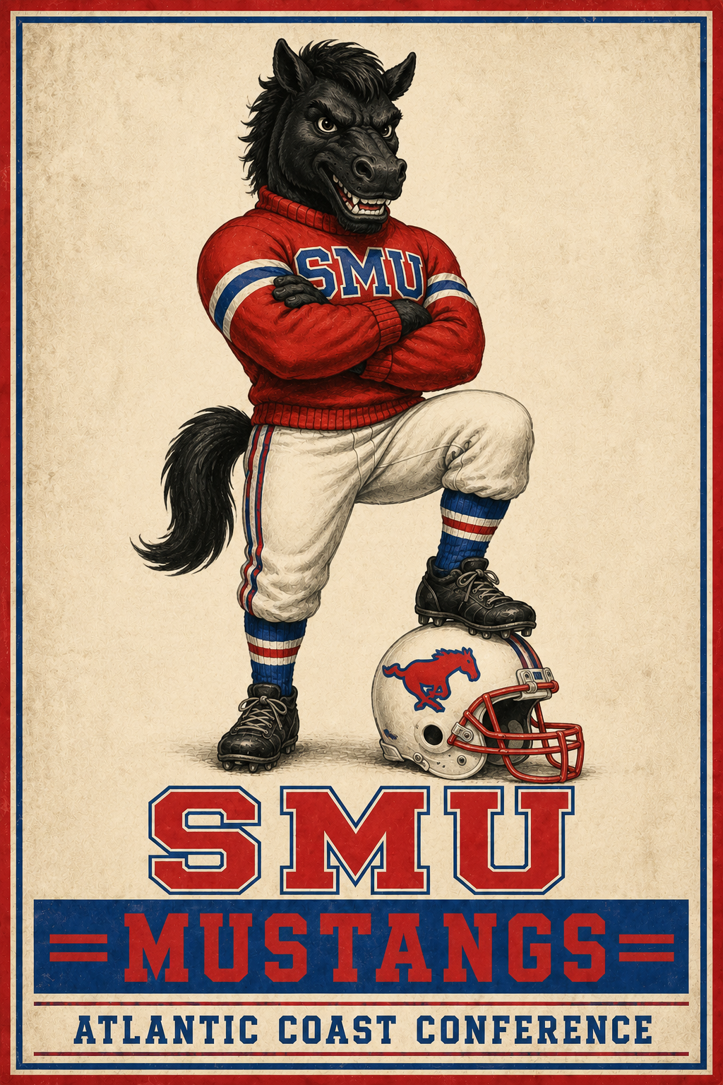 SMU Mustangs Football Mascot Atlantic Coast Conference Wall Art