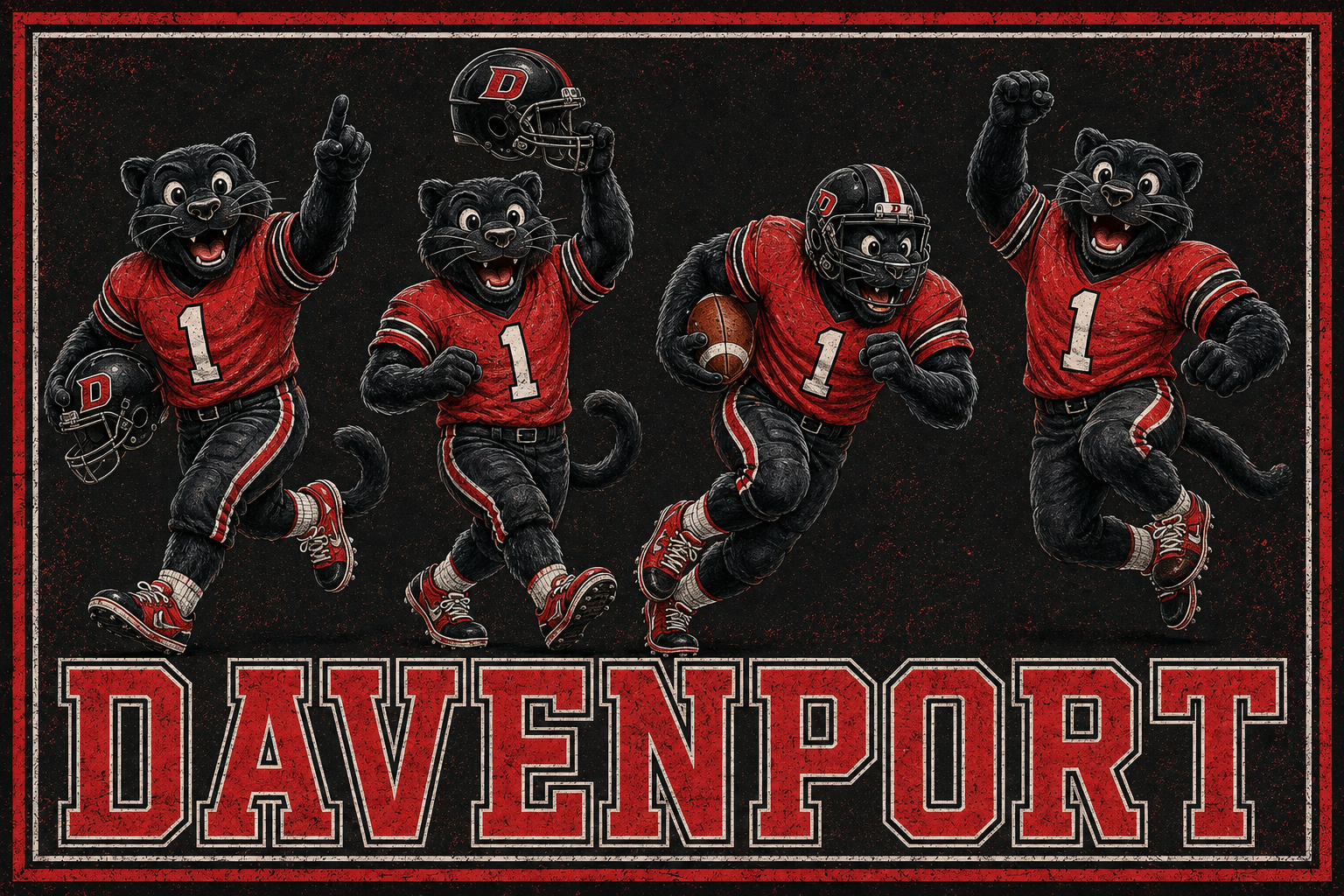 Davenport Panthers Football Vintage-Style Wall Art Print