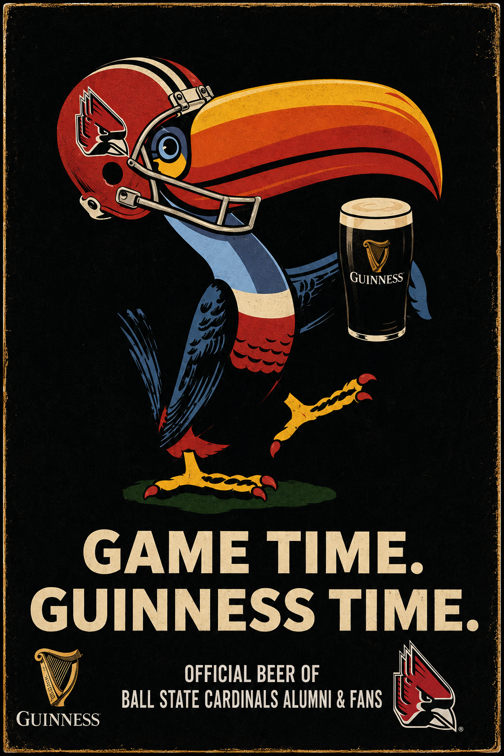 Ball State Cardinals and Guinness Game Time Vintage-Style Sign