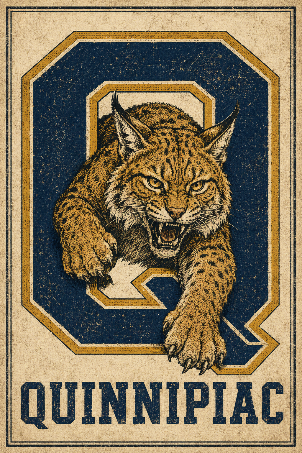 Quinnipiac Bobcat Vintage-Style Graphic Wall Art