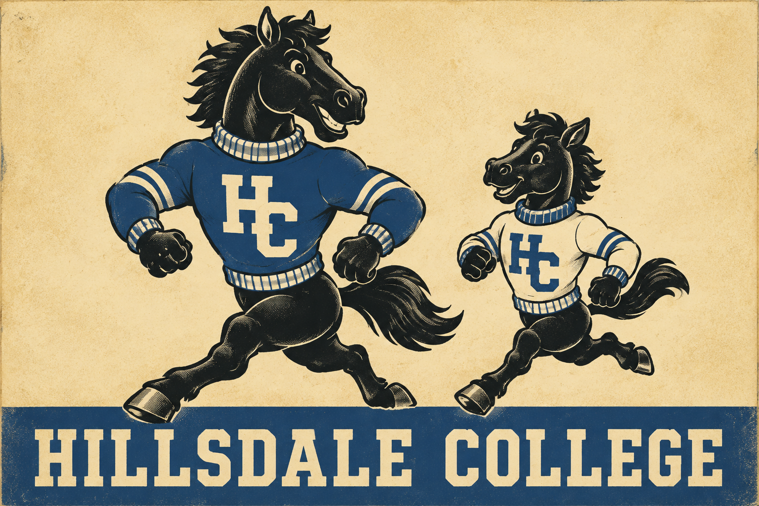 Hillsdale College Horse Mascot Vintage-Style Wall Art Print