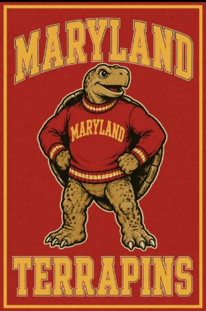 Maryland Terrapins Turtle Mascot Red and Gold Wall Art
