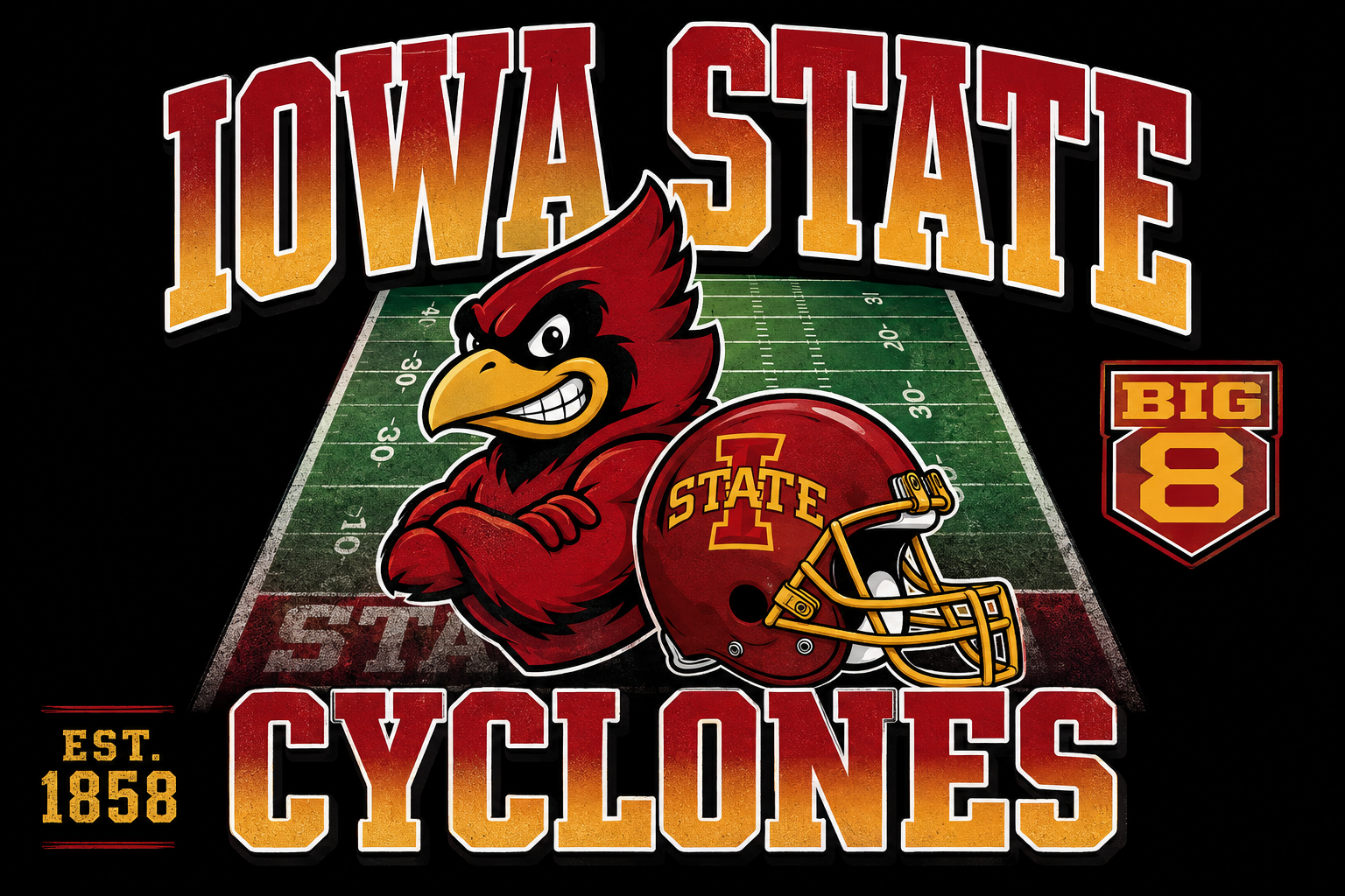 Iowa State Cyclones Cardinal and Gold Football Graphic