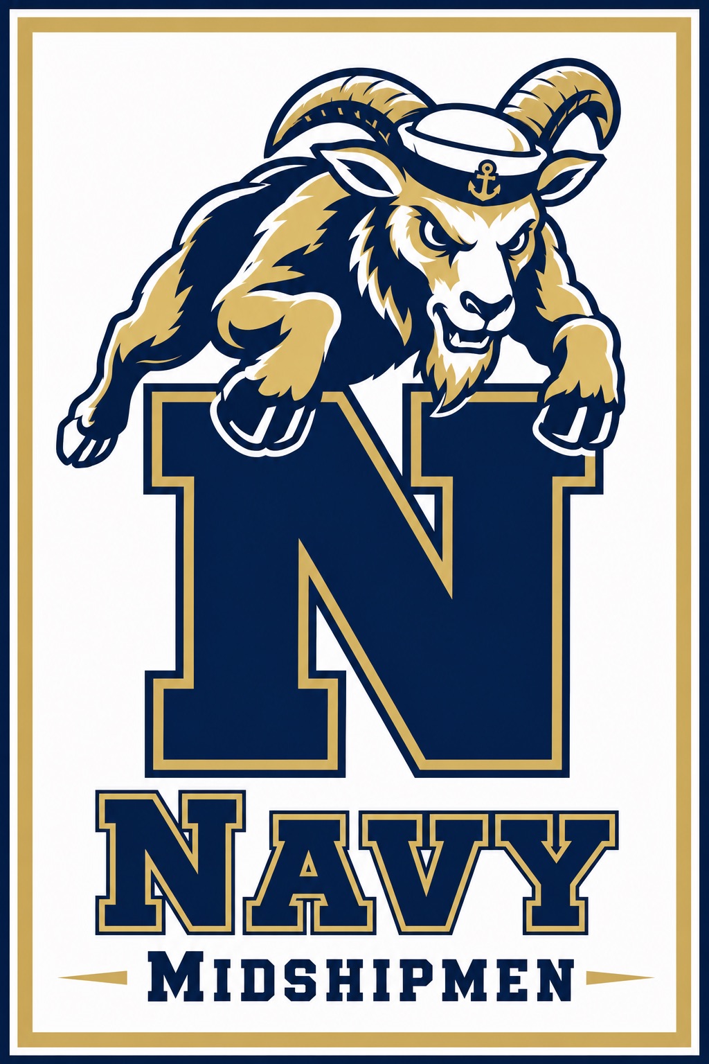 Navy Midshipmen Horned Goat Mascot Graphic Wall Art