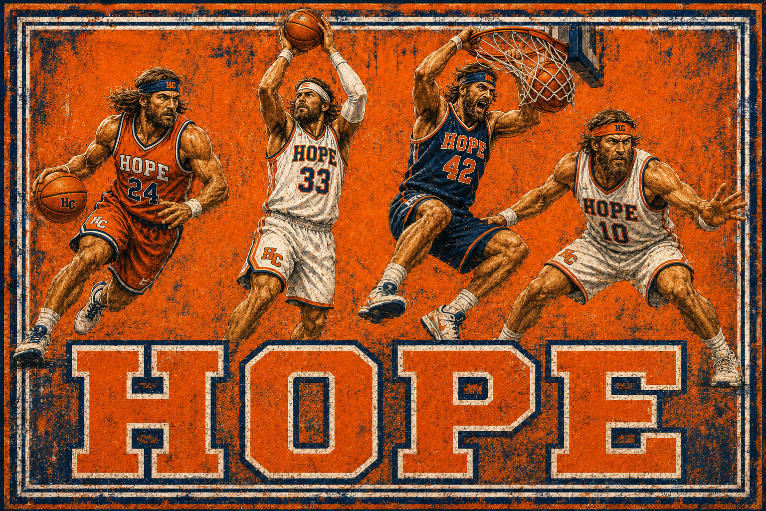 Vintage-Style Hope Basketball Players Wall Art Print
