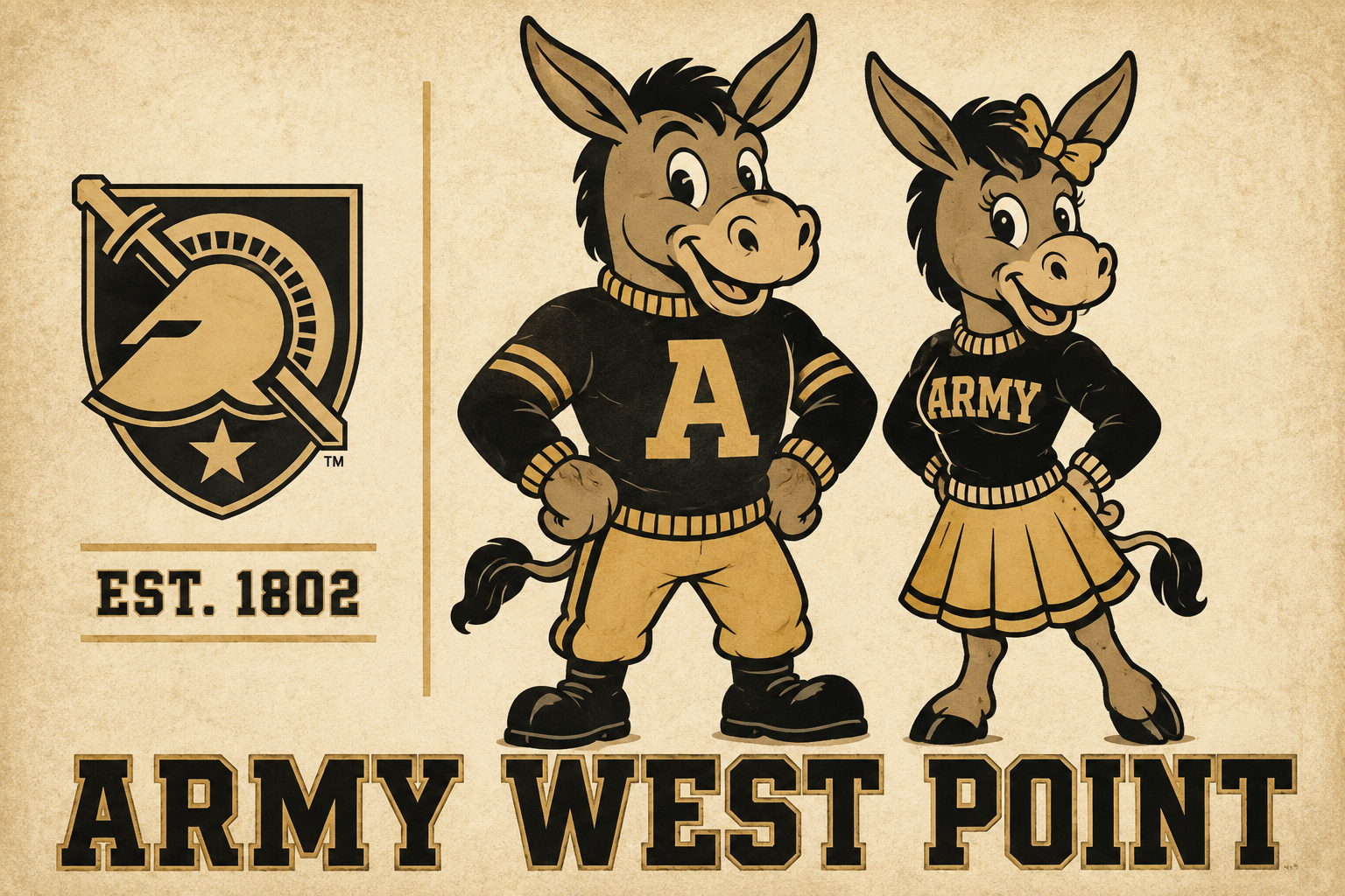 Army West Point Vintage-Style Mascot Wall Art Print