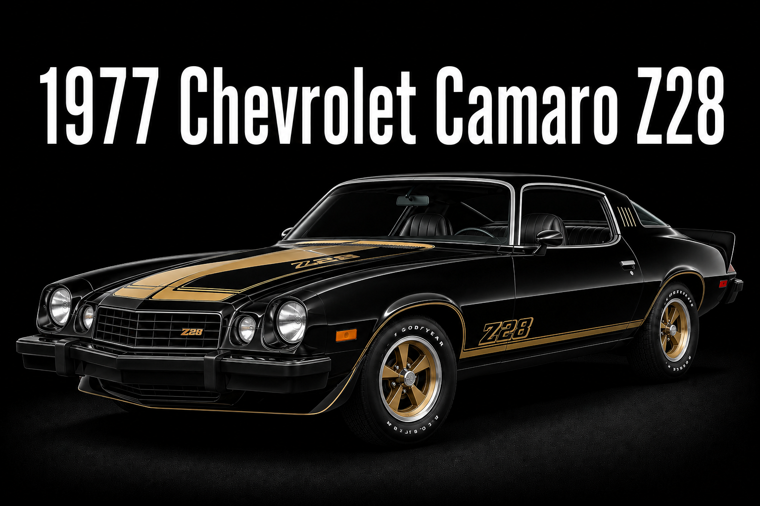 1977 Chevrolet Camaro Z28 Black and Gold Automotive Wall Art