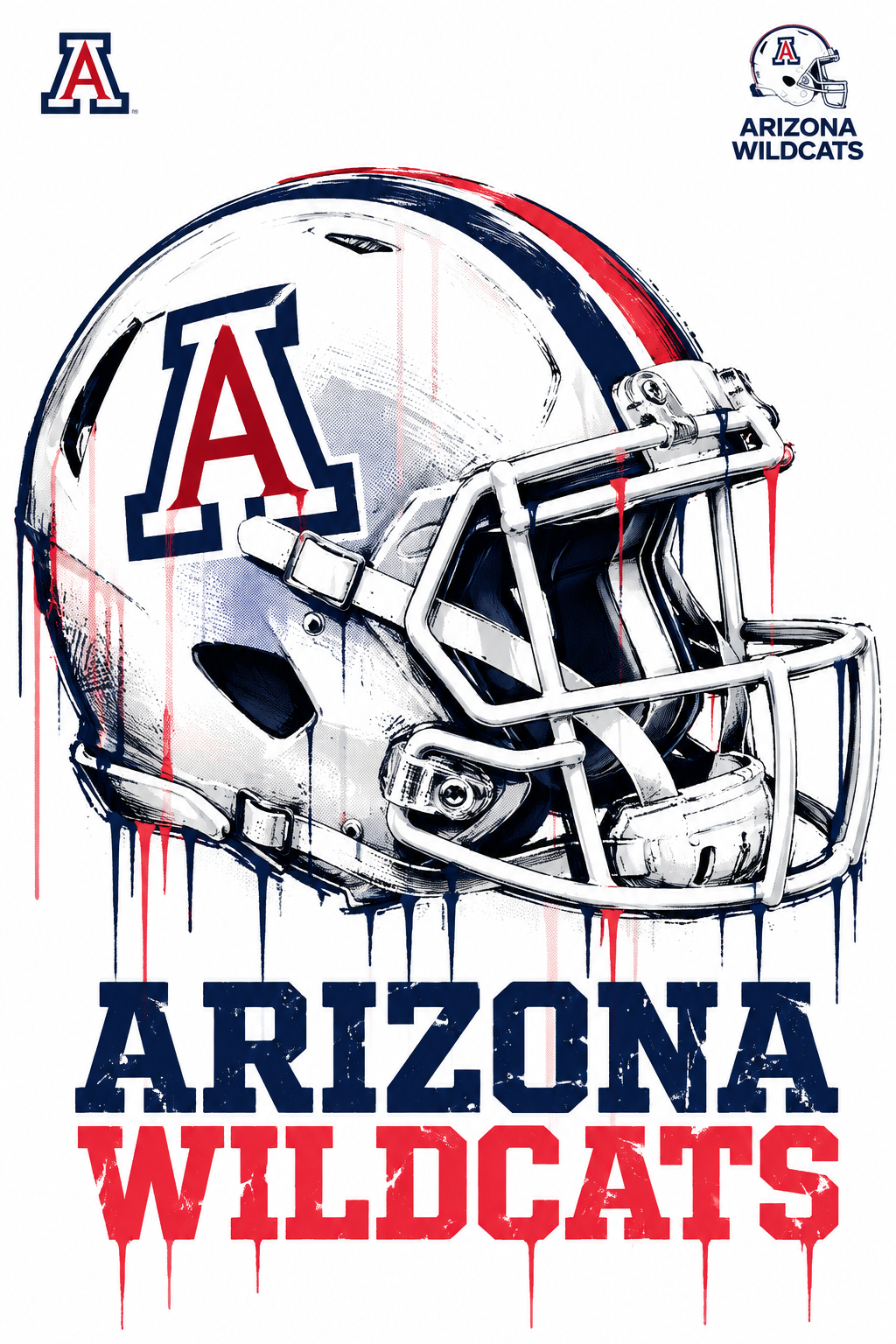 Arizona Wildcats Football Helmet Distressed Wall Art Print