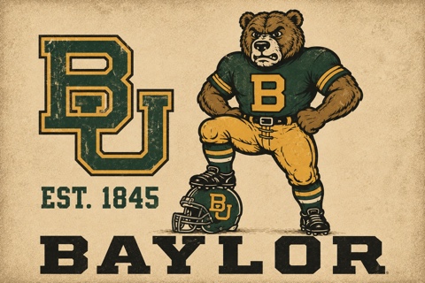 Vintage-Style Baylor Bear Football Graphic Wall Art