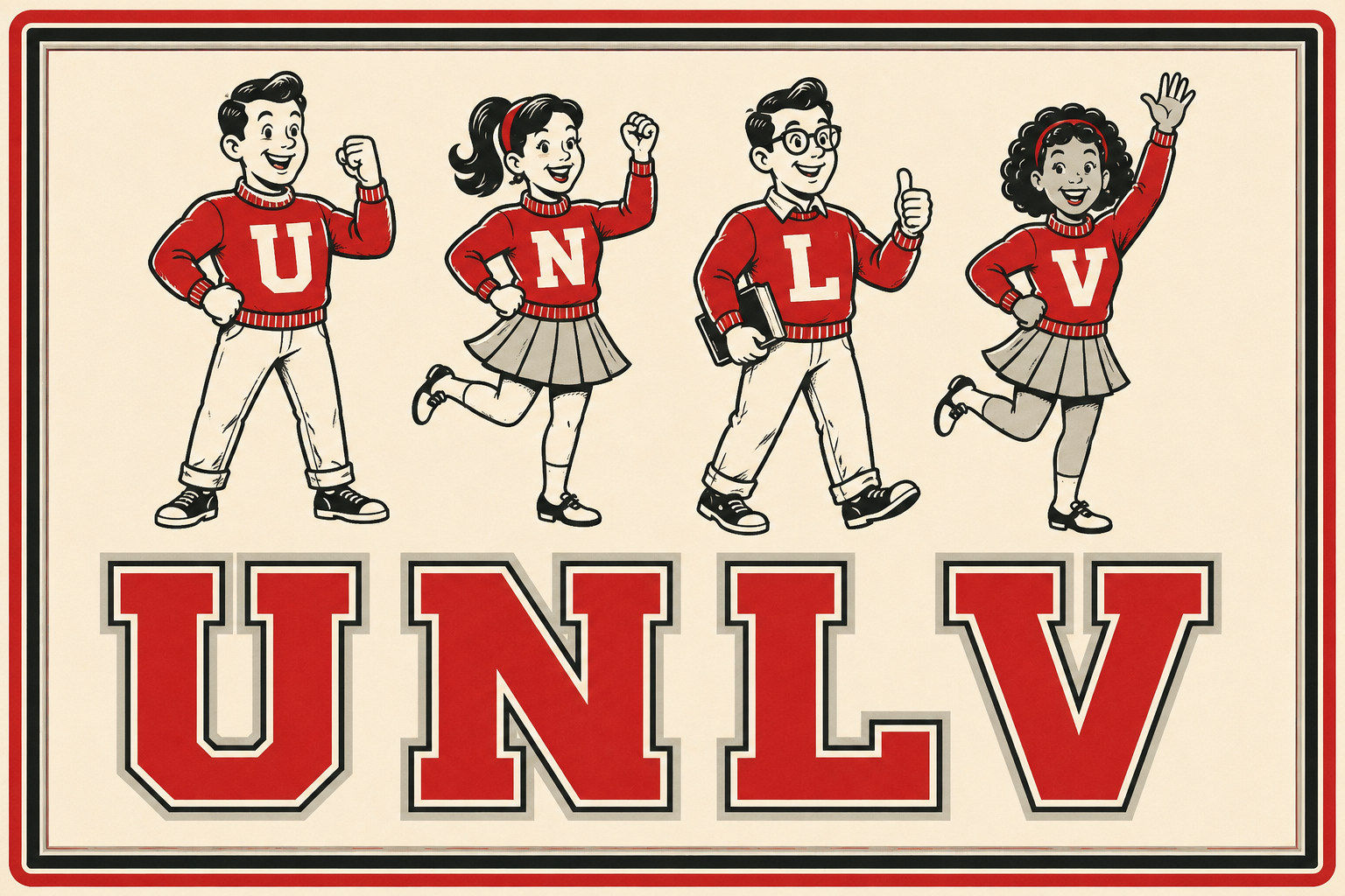 Retro UNLV-Inspired Four-Character School Spirit Wall Art Print