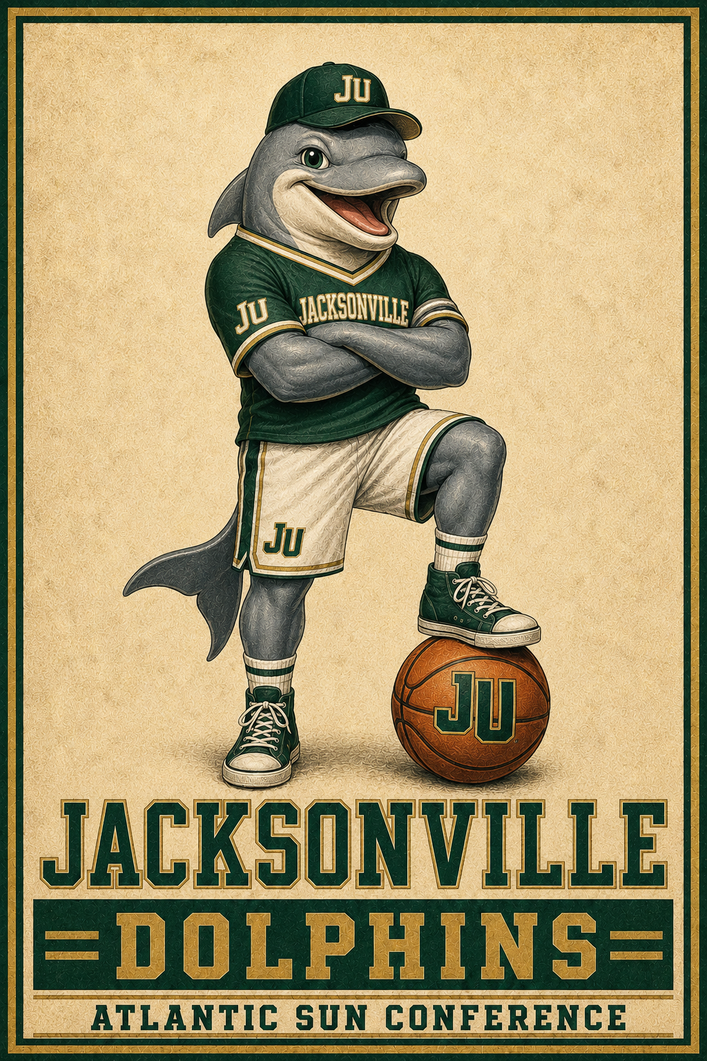 Jacksonville Dolphins Mascot Basketball Wall Art