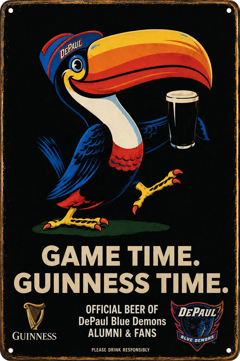 DePaul Blue Demons Guinness Game Time Metal Sign