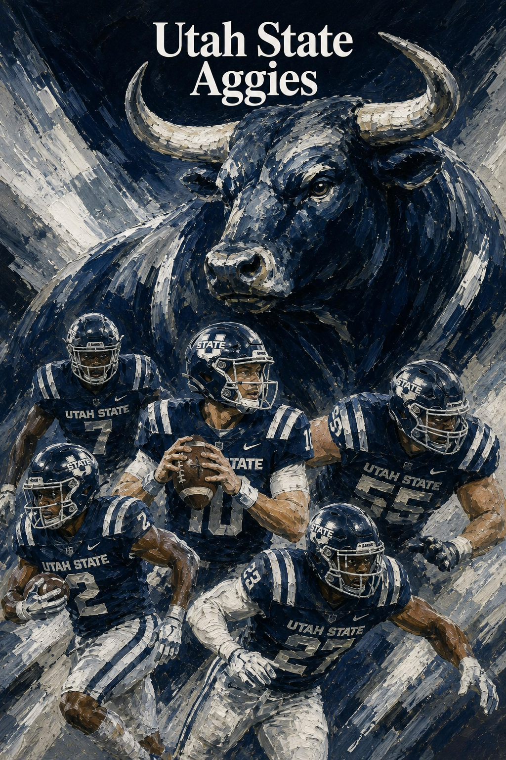 Utah State Aggies Bull and Football Players Wall Art