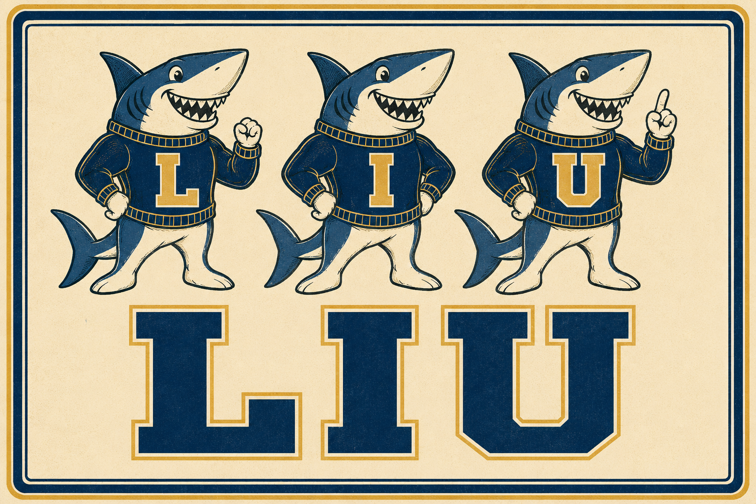 Retro Shark Trio L I U Vintage-Style Wall Art