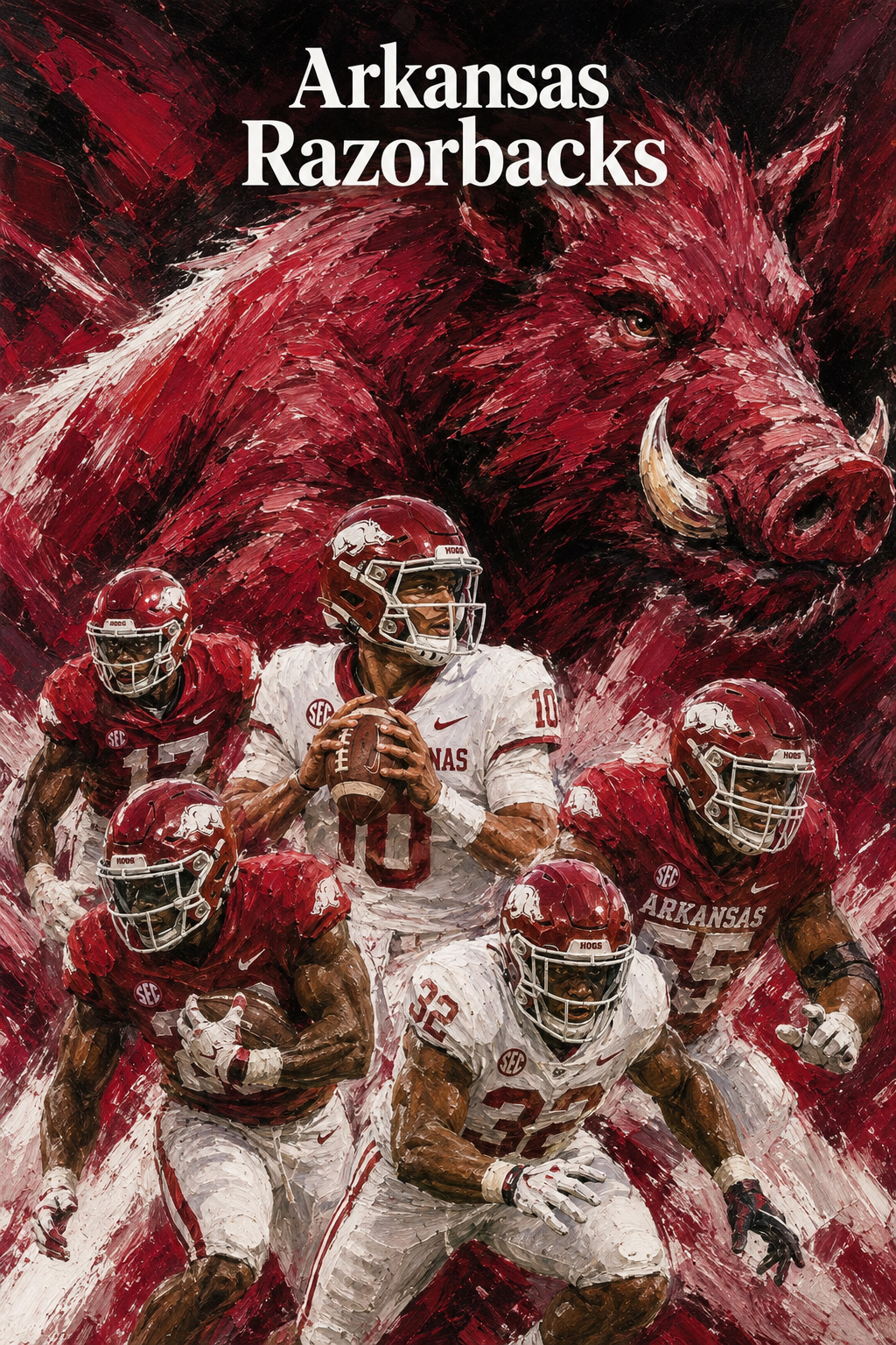 Arkansas Razorbacks Football Dramatic Painted Poster