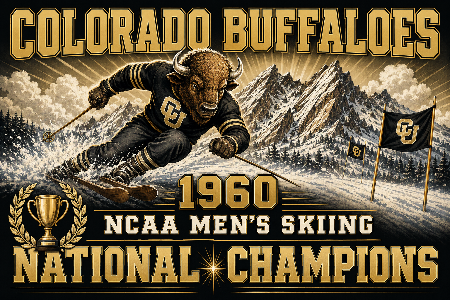 Colorado Buffaloes 1960 Men’s Skiing Champions Wall Art