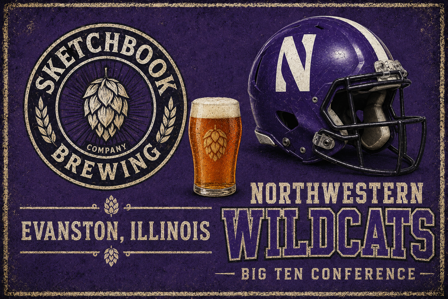 Northwestern Wildcats Football Brewery Style Wall Art