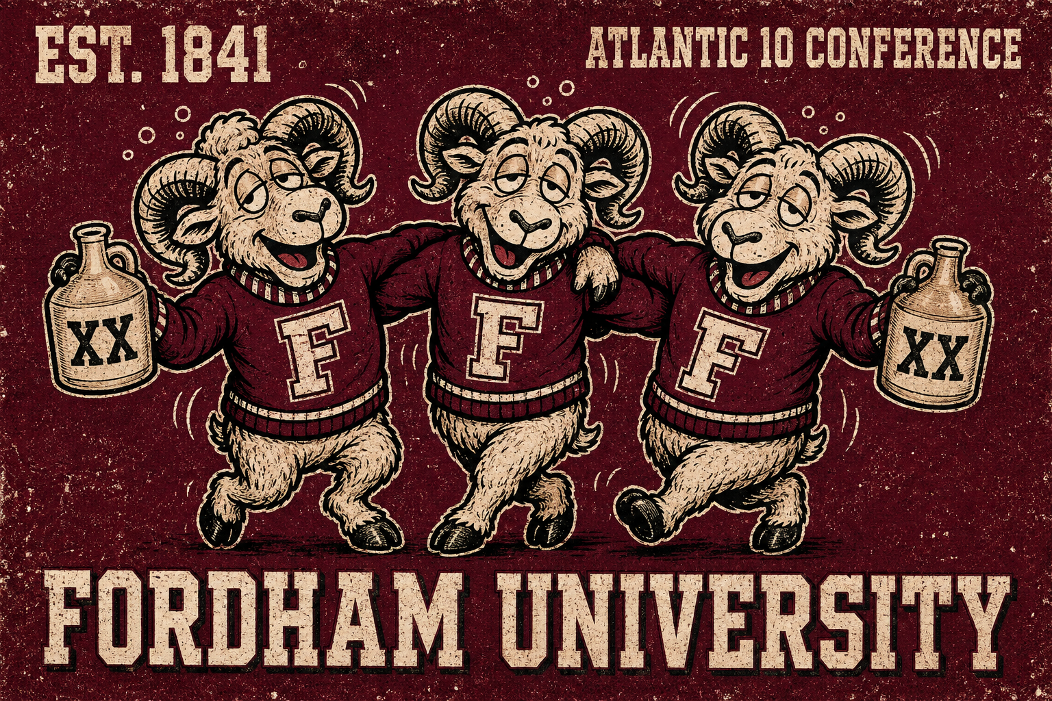 Fordham University Ram Trio Vintage-Style Wall Art