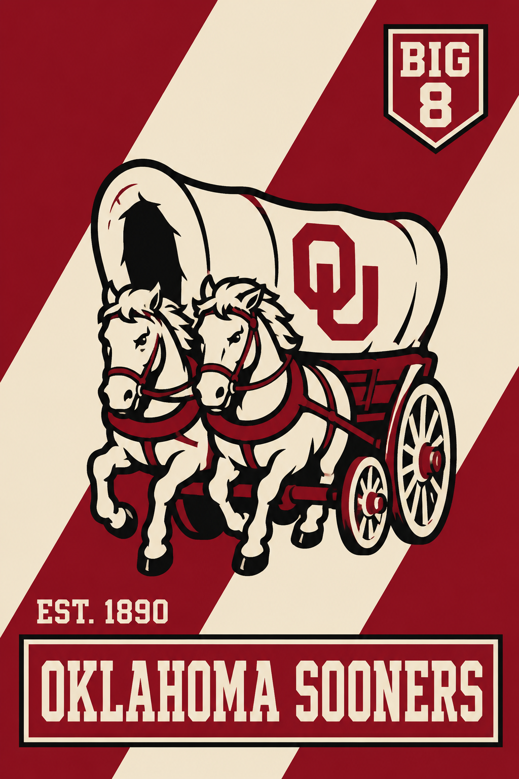 Oklahoma Sooners Big 8 Horse-Drawn Wagon Wall Art