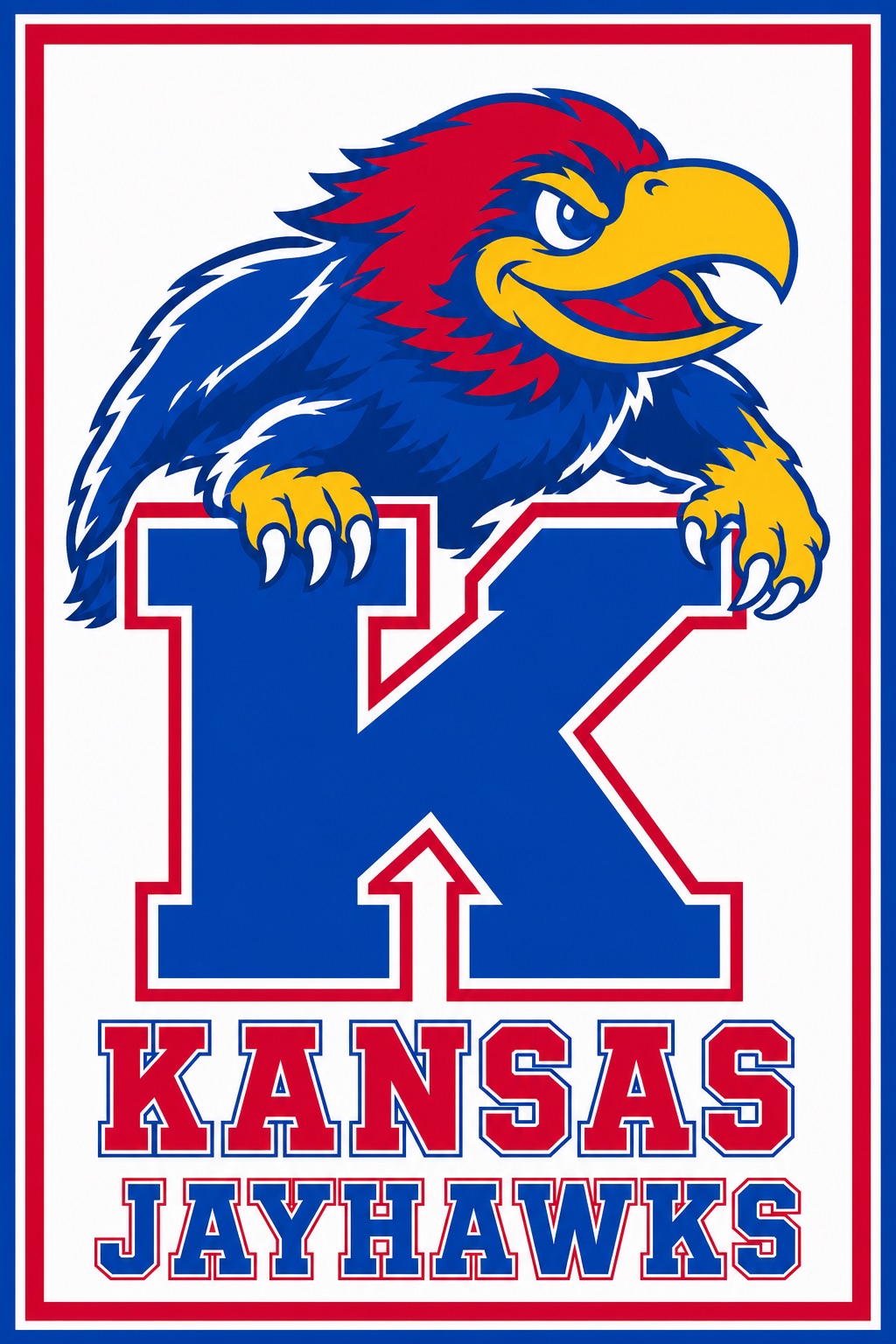 Kansas Jayhawks Blue and Red Hawk Wall Art Poster