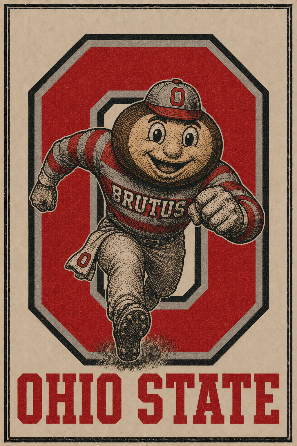 Ohio State Mascot Football Wall Art Print – Red & Black