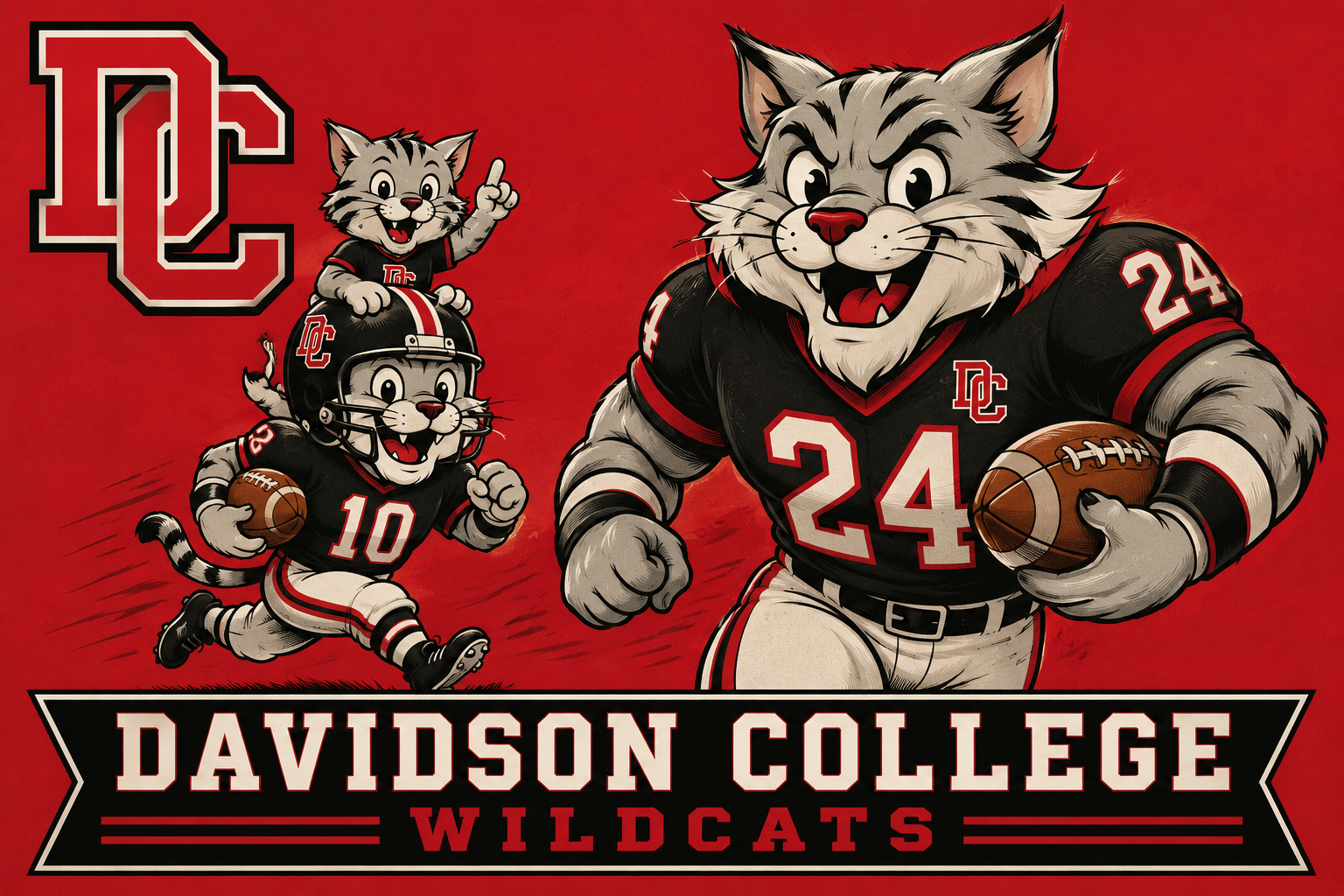 Davidson College Wildcats Cartoon Football Wall Art