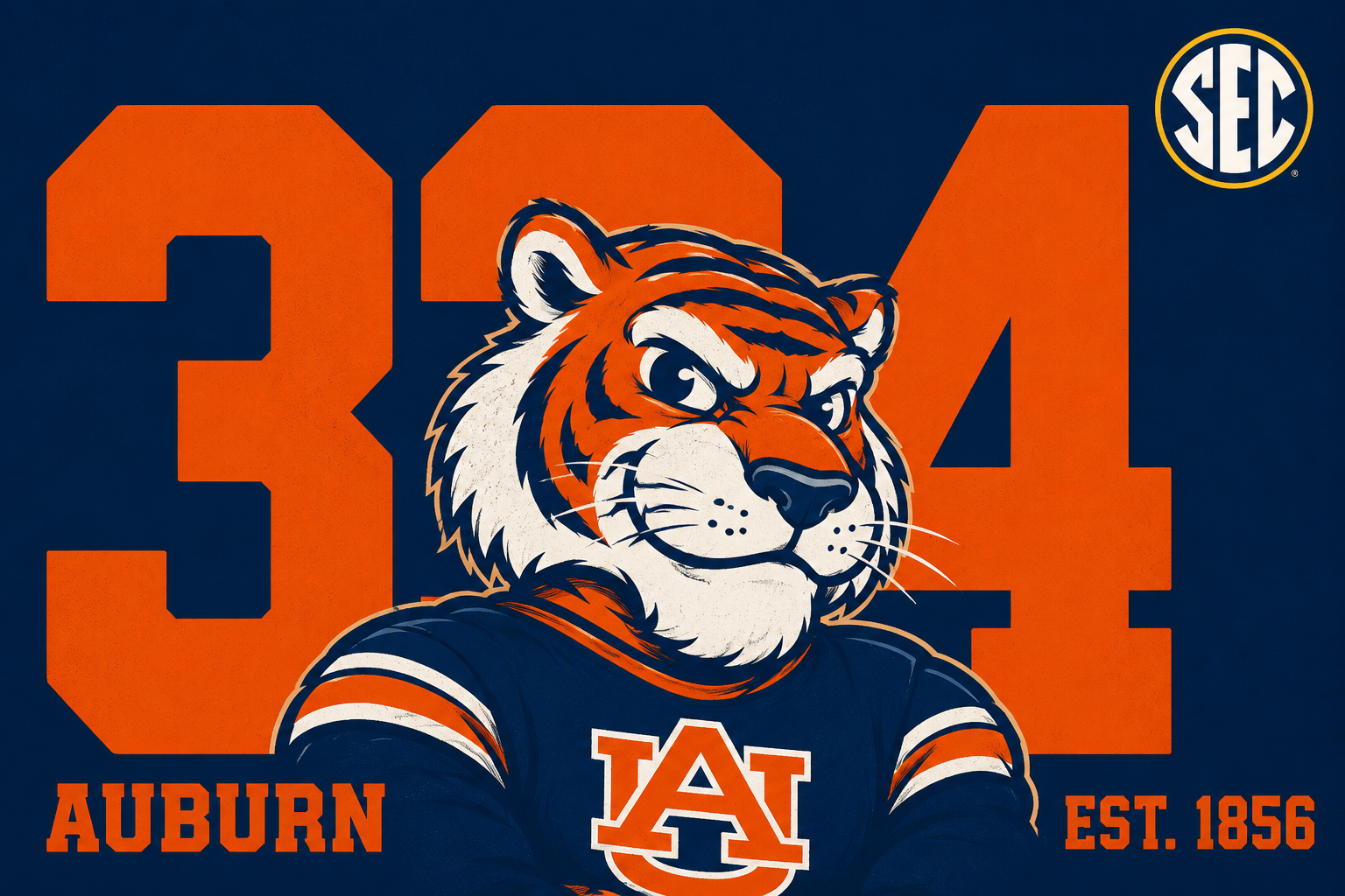 Auburn Tiger 34 Retro Sports Graphic