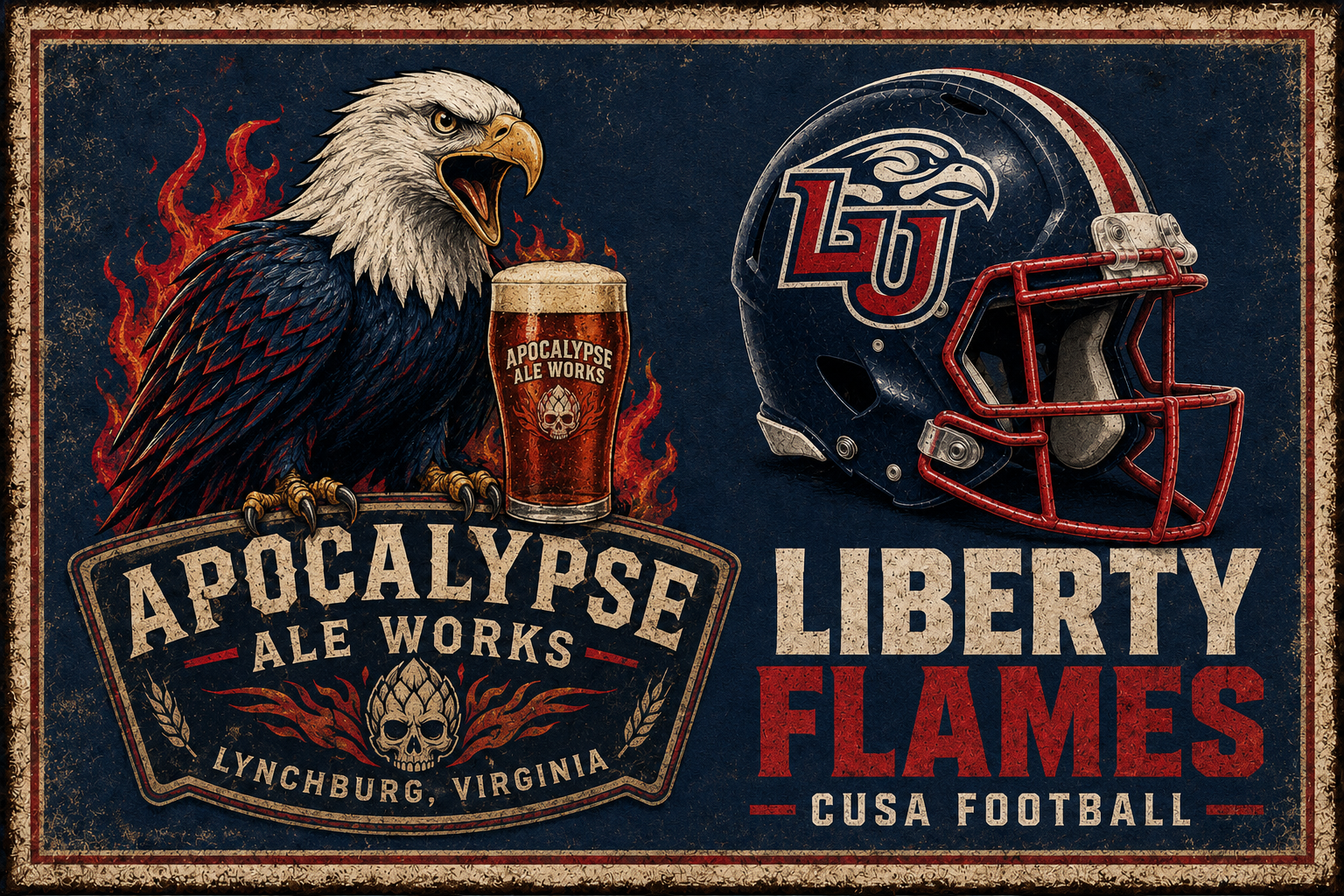 Liberty Flames Eagle Football Vintage-Style Wall Art