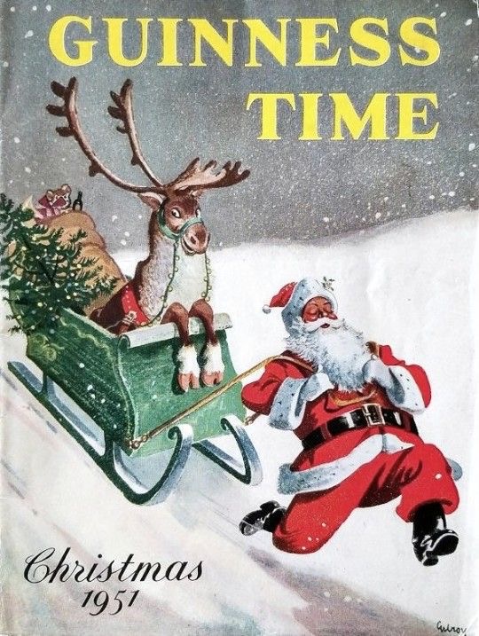 Guinness Time Christmas 1951 Santa & Reindeer Sign