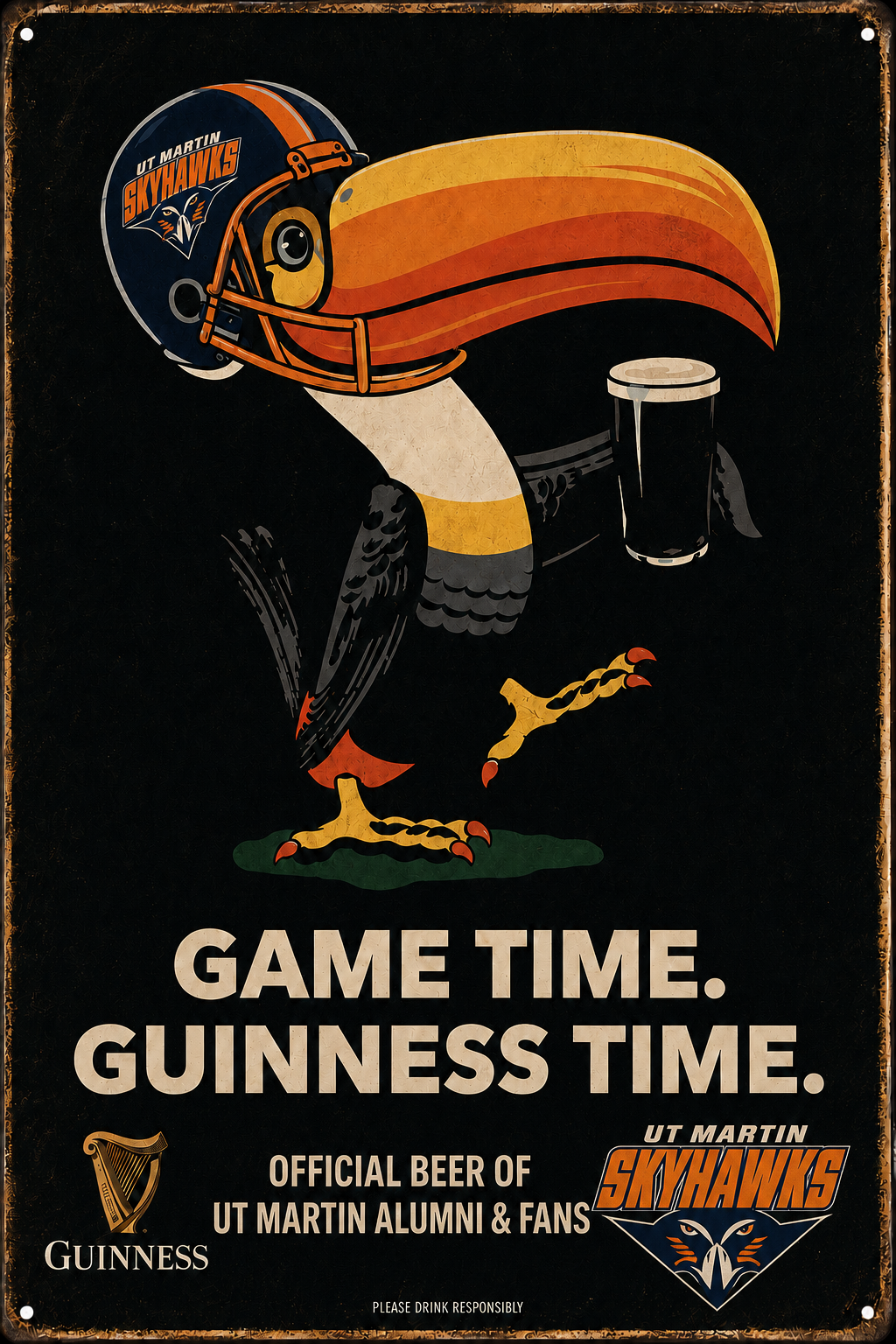 Game Time Guinness Time UT Martin Skyhawks Style Wall Sign