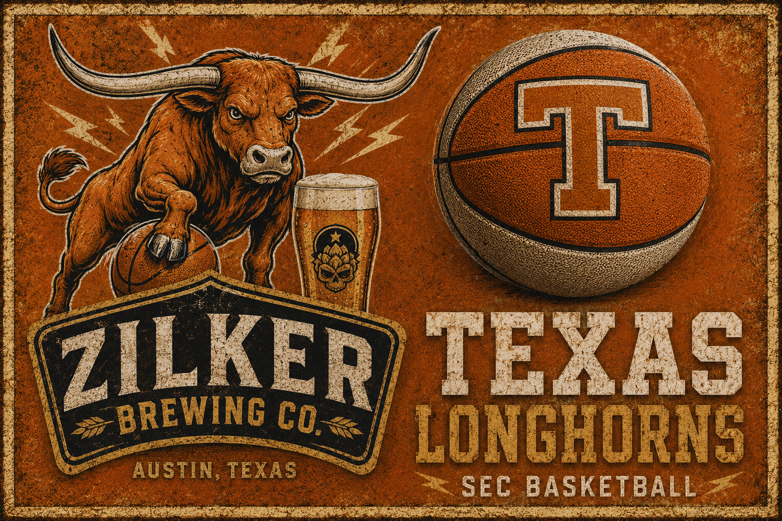Texas Longhorns Basketball Bull & Brewery Graphic Wall Art