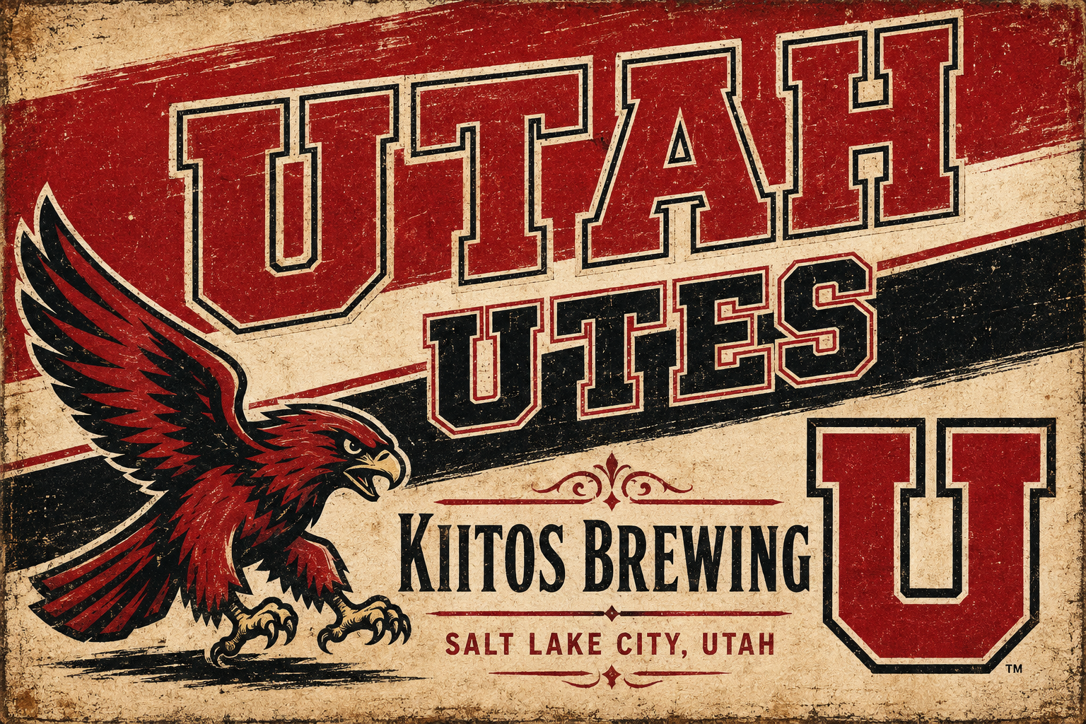 Utah Utes Kittos Brewing Eagle Vintage-Style Wall Art
