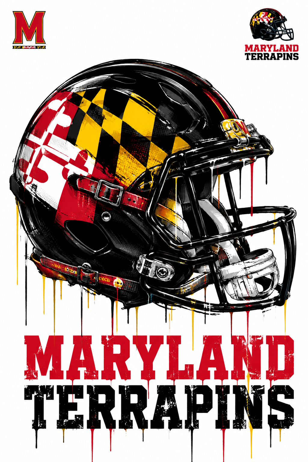 Maryland Terrapins Helmet Flag Graphic Wall Art