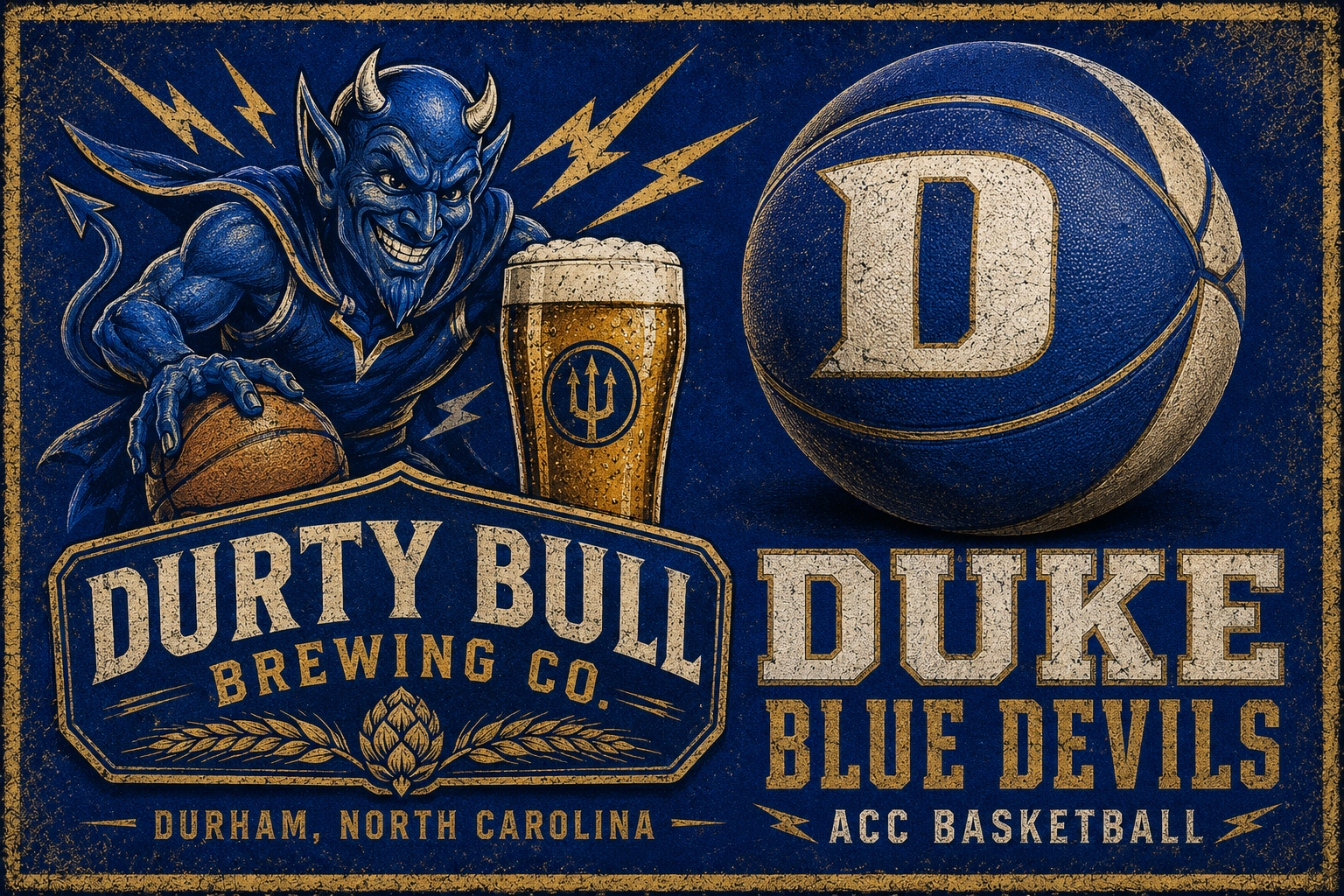 Vintage-Style Duke Blue Devils Basketball Wall Art