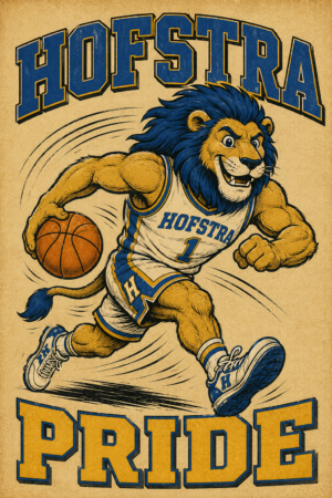 Hofstra Pride Basketball Lion Retro-Style Wall Art Print