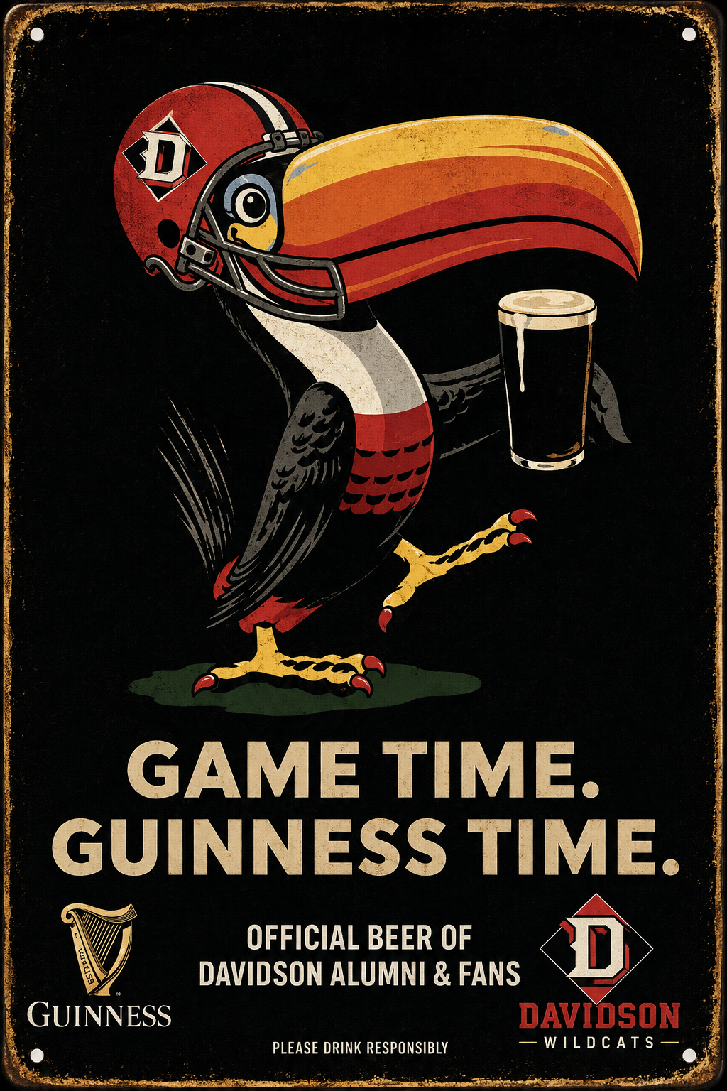 Game Time Guinness Davidson Wildcats Vintage-Style Metal Sign