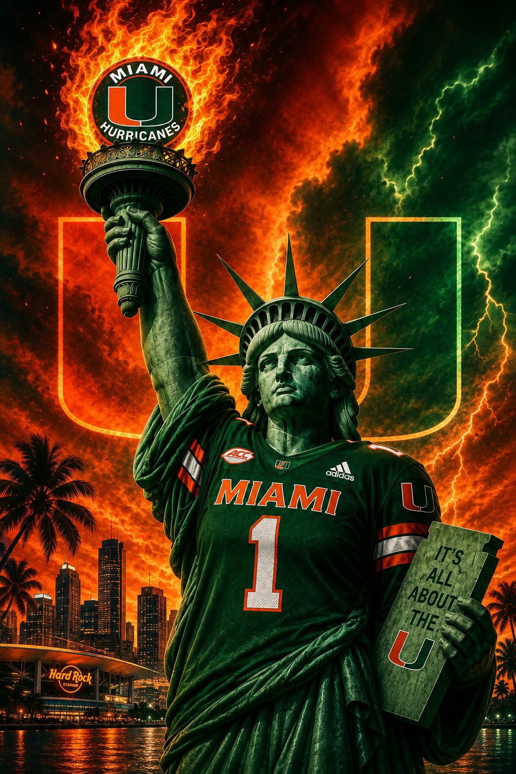 Miami Hurricanes Statue Football Storm Wall Art
