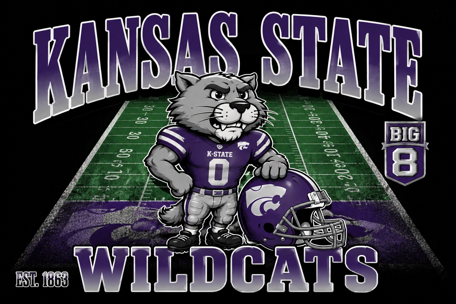 Kansas State Wildcats Football Cat and Field Wall Art