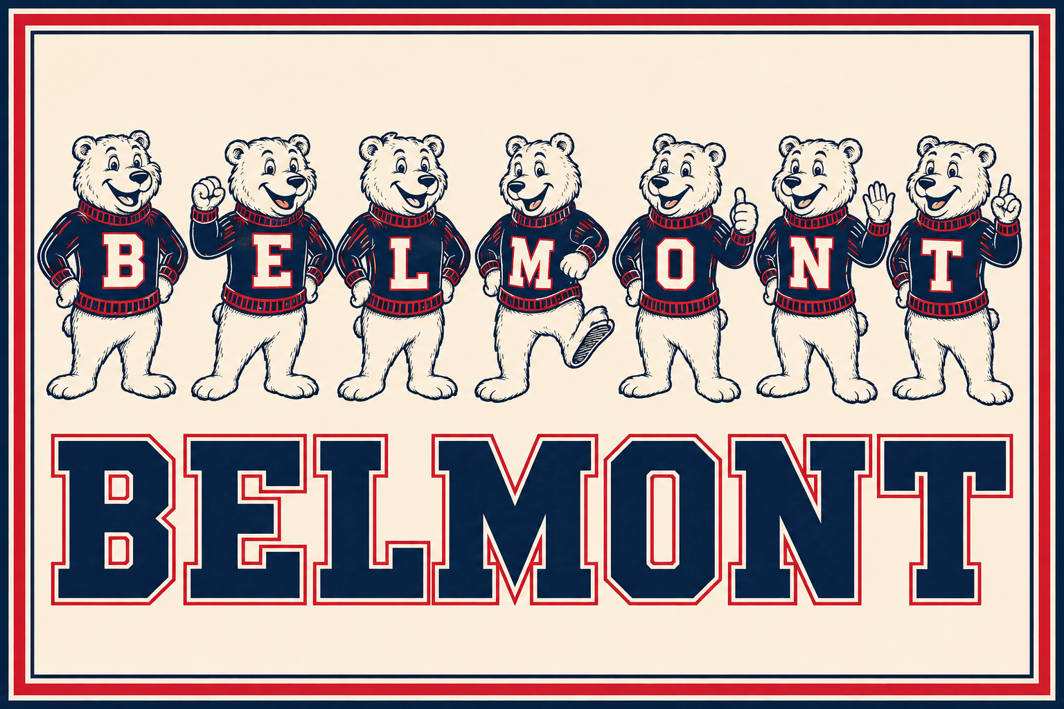 Belmont Bear Team Typography Printed Wall Art