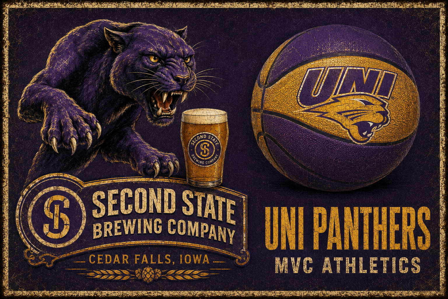 UNI Panthers Purple and Gold Vintage-Style Wall Art