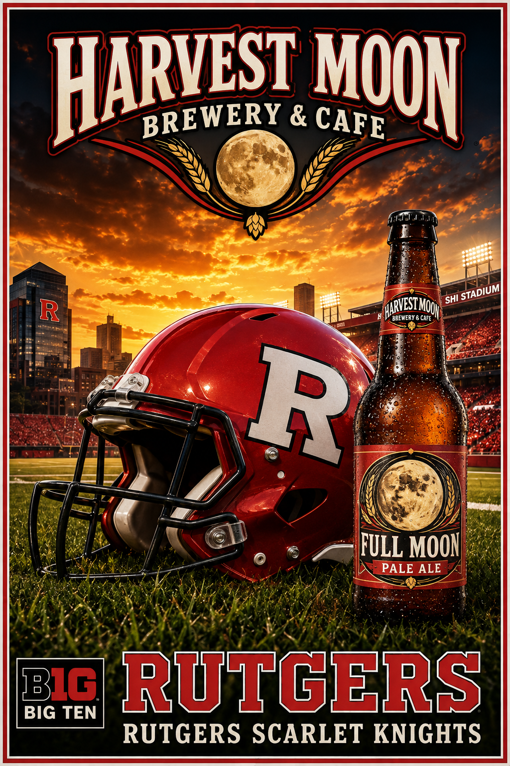 Harvest Moon Brewery & Cafe Rutgers Football Poster
