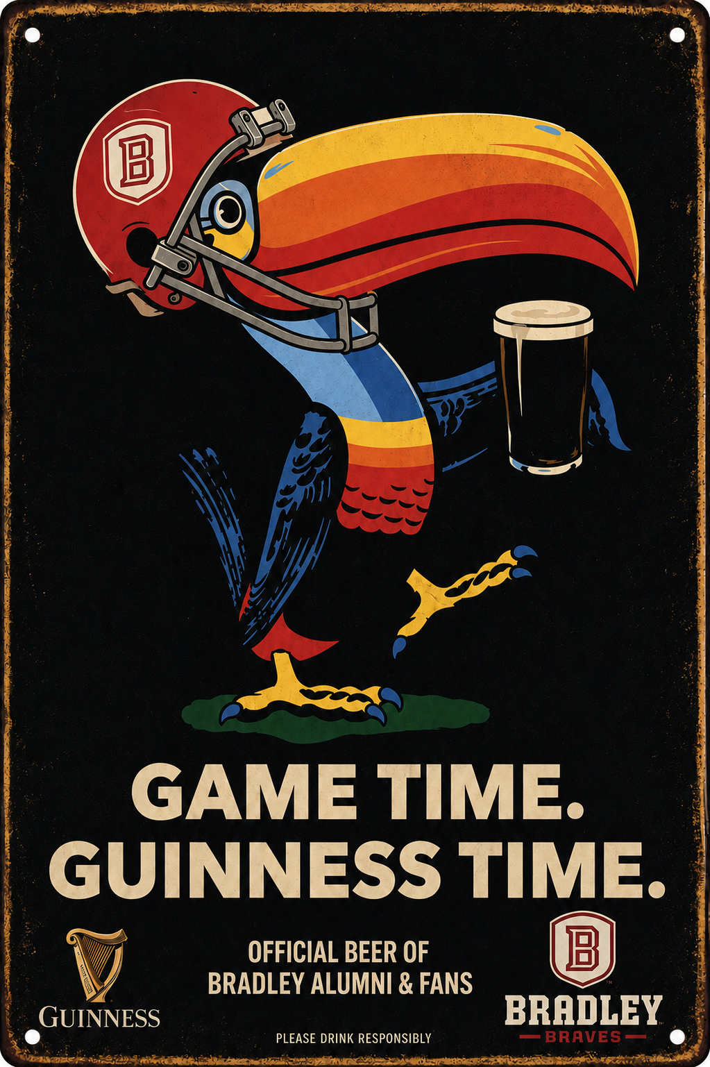 Game Time Guinness Time Bradley Braves-Themed Wall Sign