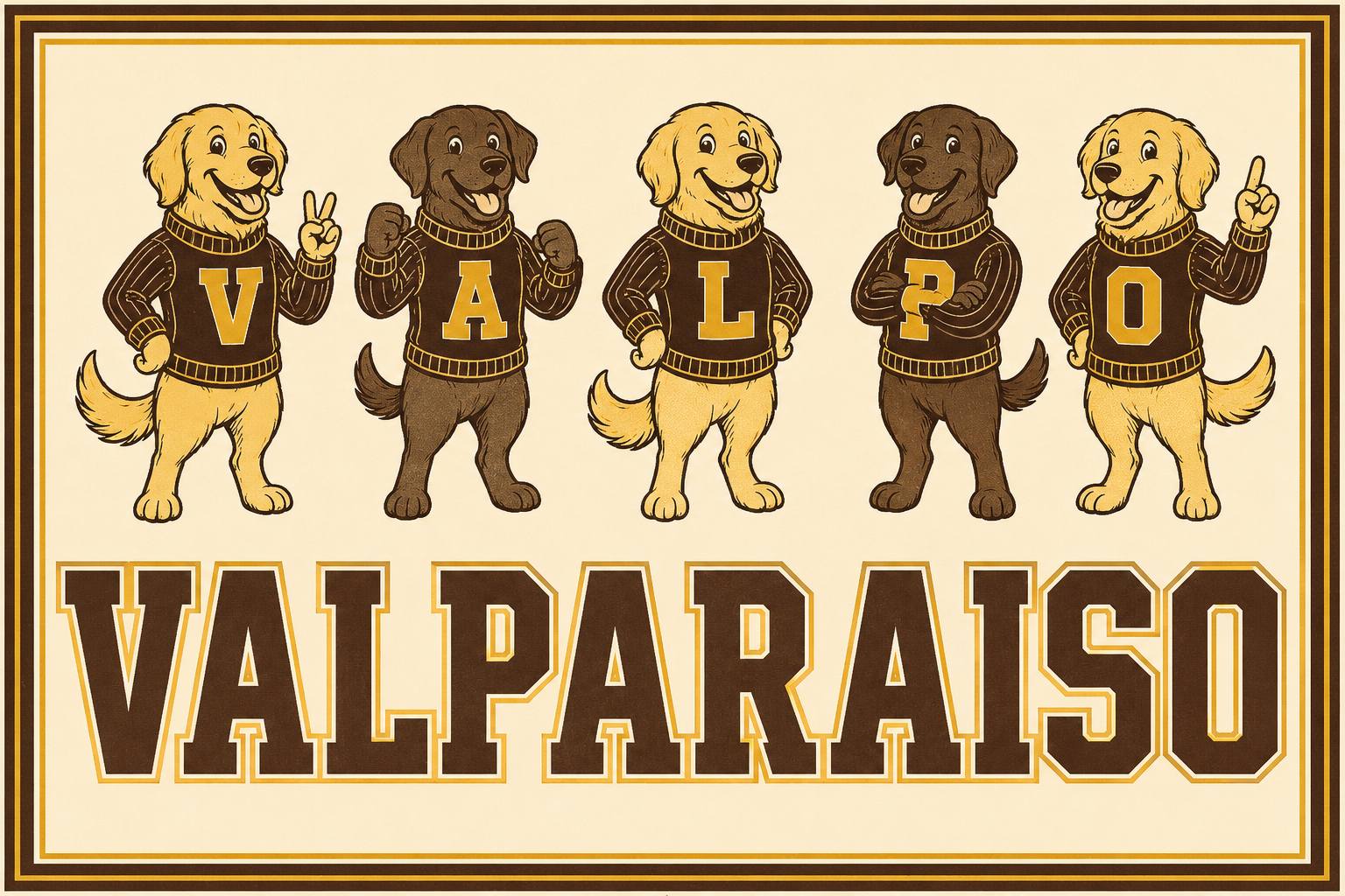 Valparaiso Cartoon Dogs Vintage-Style Wall Art