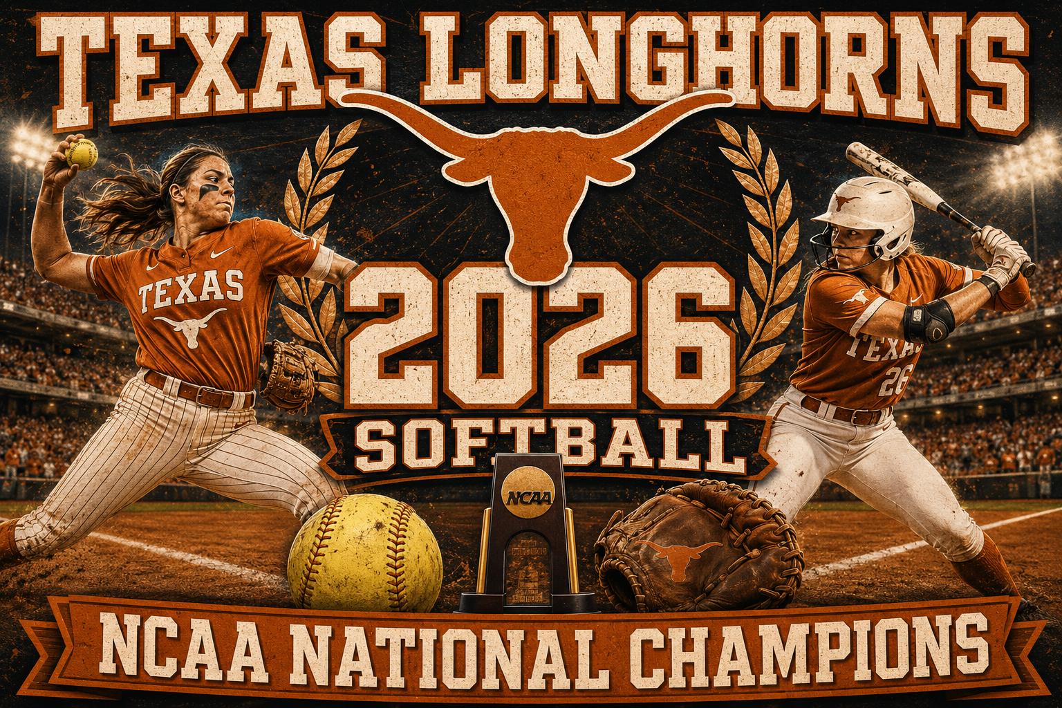 Texas 2026 Softball National Champions Wall Art