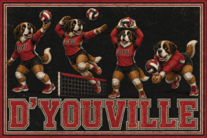 Vintage-Style DYU Volleyball Dogs Wall Art Print