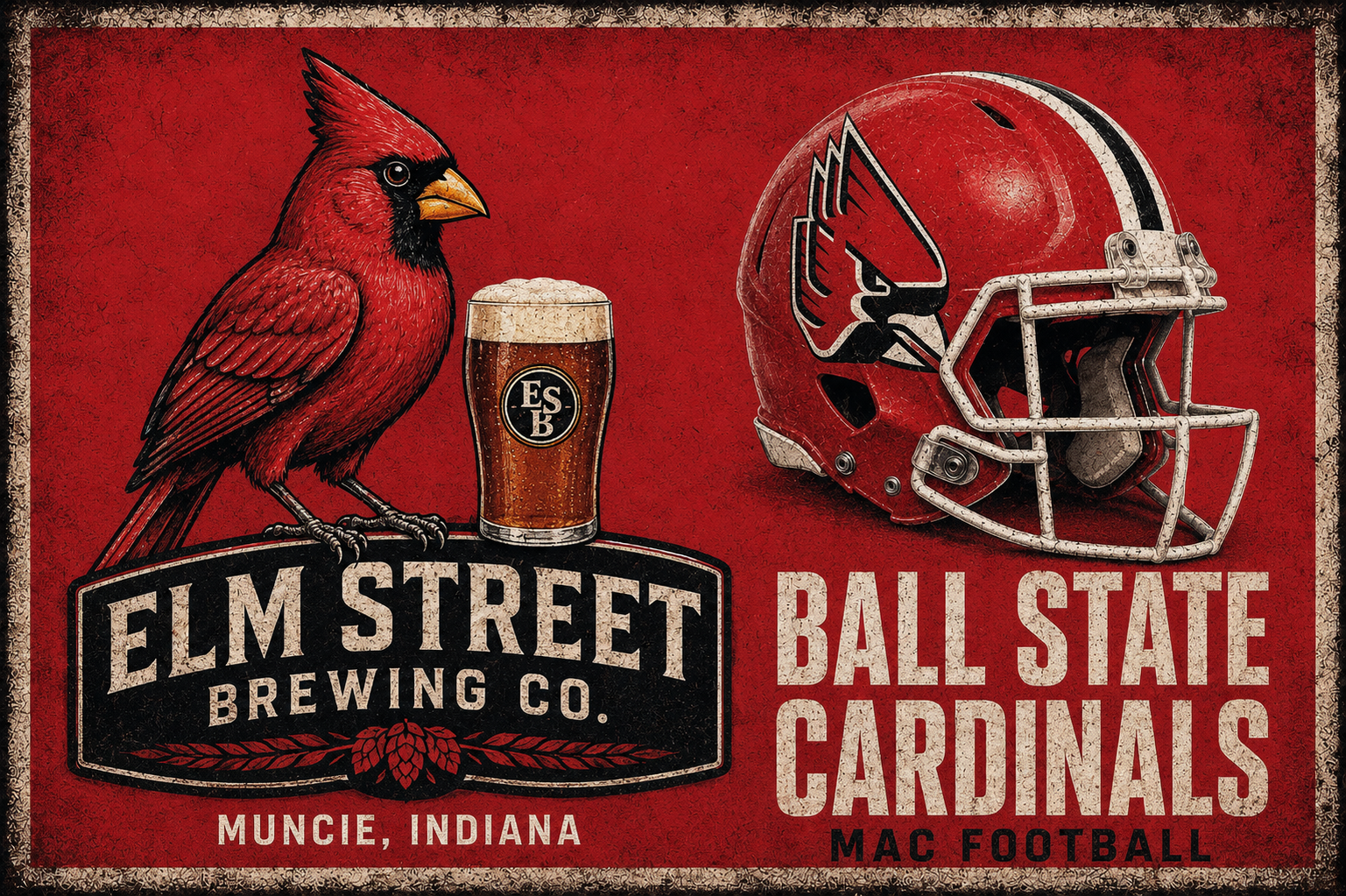 Elm Street Brewing and Ball State Cardinals Vintage-Style Wall Art