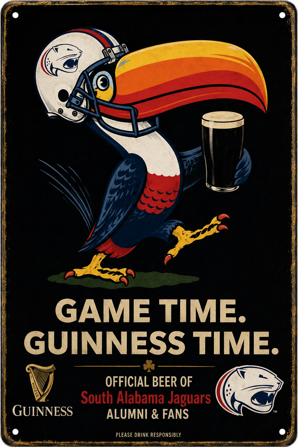 Game Time Guinness Time South Alabama Jaguars Metal Sign