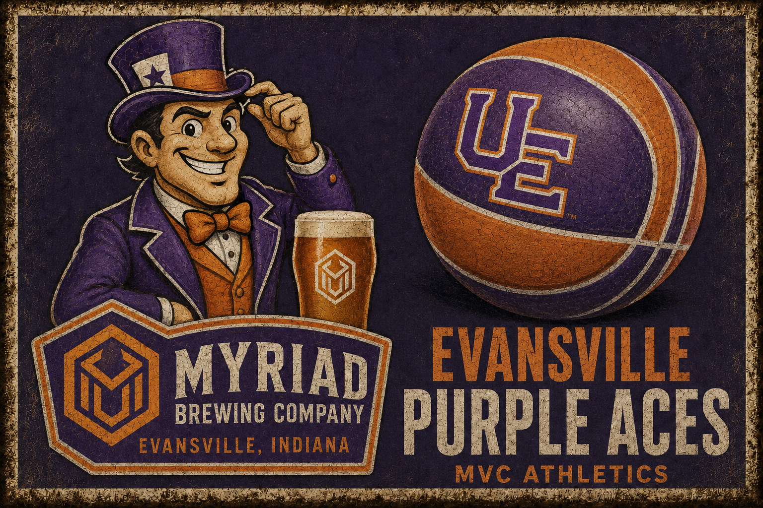 Myriad Brewing Evansville Purple Aces Basketball Wall Art